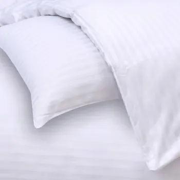 Lenjerie de pat Hotel Line, dubla, 200x220 cm, amestec bumbac, satin, 250 TC, alb, cu dungi 1 cm imagine