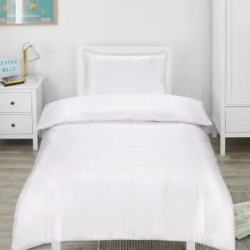 Lenjerie de pat Hotel Line, pentru o persoana, amestec bumbac, satin, 250 TC, alb, cu dungi 1 cm imagine