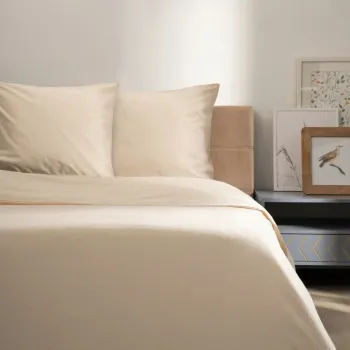 Lenjerie de pat King Size, Bamsa, Homla, 3 piese, 200x220 cm, bumbac/bambus, bej imagine