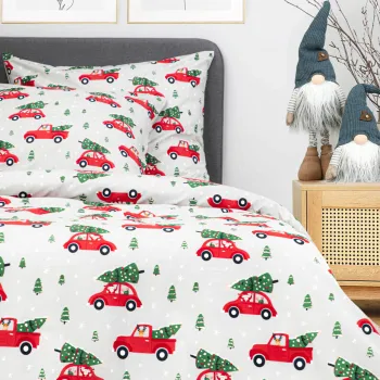 Lenjerie de pat King Size, Bil, Homla, 3 piese, 200x220 cm, microfibra din poliester, alb/rosu imagine