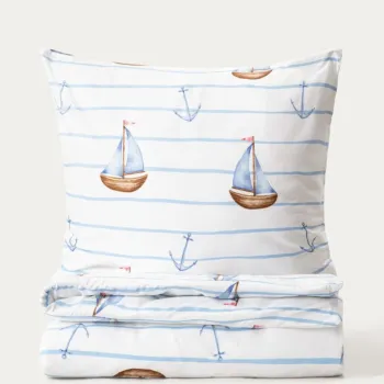 Lenjerie de pat King Size, EC Isla, Homla, 200x220 cm, 3 piese, microfibra din poliester, alb/albastru imagine