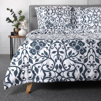 Lenjerie de pat King Size, Hede, Homla, 3 piese, 200x220 cm, microfibra din poliester, alb/albastru imagine