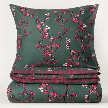 Lenjerie de pat King Size, Hollyberry, Homla, 3 piese, 200x220 cm, bumbac, verde/rosu imagine