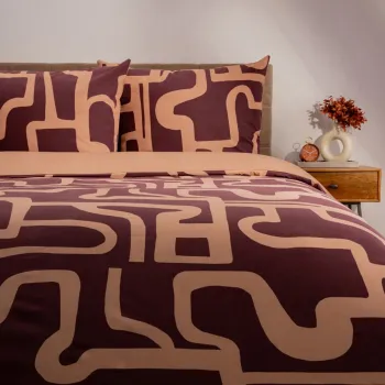 Lenjerie de pat King Size, Karmen, Homla, 3 piese, 200x220 cm, bumbac, visiniu/bej imagine