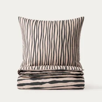 Lenjerie de pat King Size, Lino, Homla, 200x220 cm, 3 piese, microfibra din poliester, bej/negru imagine
