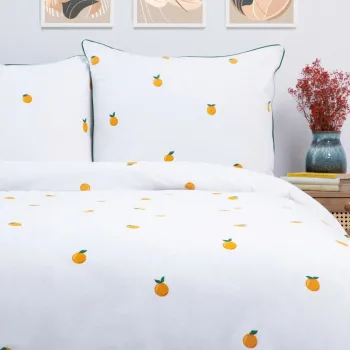 Lenjerie de pat King Size, Orangie, Homla, 3 piese, 200x220 cm, bumbac, alb/portocaliu imagine