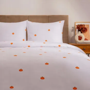 Lenjerie de pat King Size, Pump, Homla, 3 piese, 200x220 cm, bumbac, alb/portocaliu imagine
