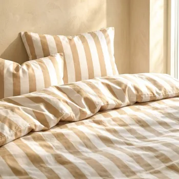 Lenjerie de pat King Size, Rayas, Homla, 200x220 cm, 3 piese, microfibra din poliester, alb/bej imagine