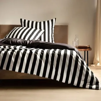 Lenjerie de pat King Size, Rayas, Homla, 3 piese, 200x220 cm, microfibra din poliester, alb/negru imagine