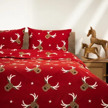 Lenjerie de pat King Size, Reindeer, Homla, 3 piese, 200x220 cm, microfibra din poliester, rosu imagine