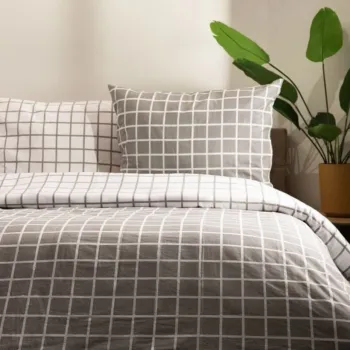 Lenjerie de pat King Size, Reyes, Homla, 3 piese, 200x220 cm, bumbac, gri/alb imagine