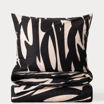 Lenjerie de pat King Size, Taro, Homla, 200x220 cm, 3 piese, microfibra din poliester, negru/bej imagine