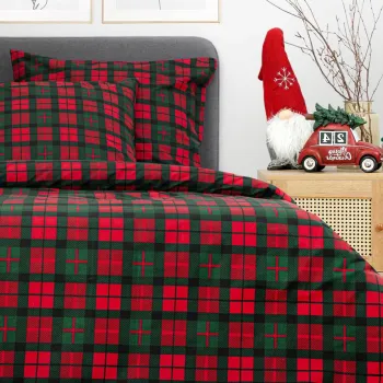 Lenjerie de pat King Size, Tartan, Homla, 3 piese, 200x220 cm, bumbac, rosu/verde imagine