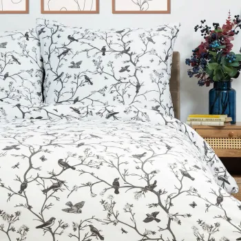 Lenjerie de pat King Size, Volatile, Homla, 3 piese, 200x220 cm, microfibra din bumbac, alb/gri imagine