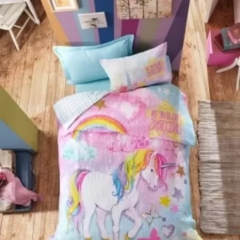 Lenjerie de pat matlasata pentru o persoana Young Dream Mint, Cotton Box, 3 piese, 160 x 240 cm, 100% bumbac ranforce, multicolora imagine