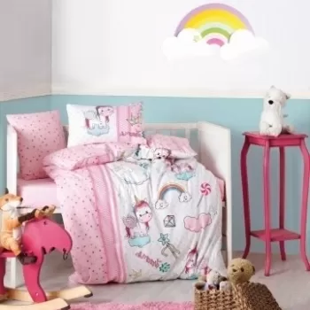 Lenjerie de pat pentru copii, 4 piese, 100% bumbac ranforce, Cotton Box, Unicorni imagine