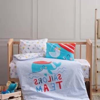 Lenjerie de pat pentru copii, 4 piese, 100x150 cm, 100% bumbac ranforce, Cotton Box, Sailor, albastru imagine