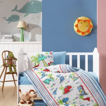 Lenjerie de pat pentru copii, Dino v2 - Blue, Cotton Box, Bumbac Ranforce imagine