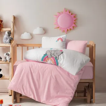 Lenjerie de pat pentru copii, L'essentiel Maison, Lucky, Roz/Alb imagine