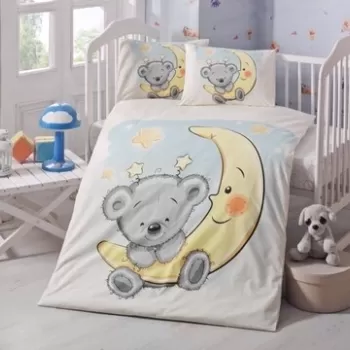 Lenjerie de pat pentru copii, Victoria, Le petit Nicolas, 4 piese, 100% bumbac ranforce, gri/galben imagine