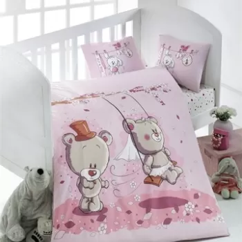 Lenjerie de pat pentru copii, Victoria, Pink Dream, 4 piese, 100% bumbac ranforce, roz imagine