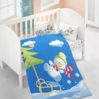 Lenjerie de pat pentru copii, Victoria, Snow Man, 4 piese, 100% bumbac ranforce, albastru imagine