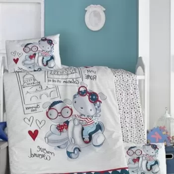 Lenjerie de pat pentru copii, Victoria, Travel Bears, 4 piese, 100% bumbac ranforce, multicolor imagine