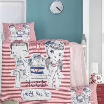 Lenjerie de pat pentru copii, Victoria, Two Girls, 4 piese, 100% bumbac ranforce, multicolor imagine