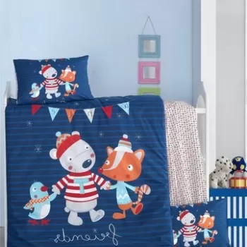 Lenjerie de pat pentru copii, Victoria, Winter, 4 piese, 100% bumbac ranforce, albastru inchis imagine