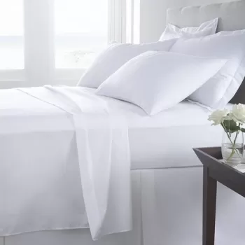 Lenjerie de pat pentru doua persoane, Boutique Percale, 4 piese, amestec bumbac, TC 200, 130 gr/mp, alb imagine