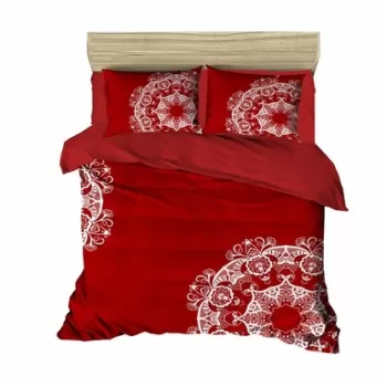 Lenjerie de pat pentru doua persoane, Pearl Home, 421, print 3D, amestec bumbac, 4 piese, alb/rosu imagine