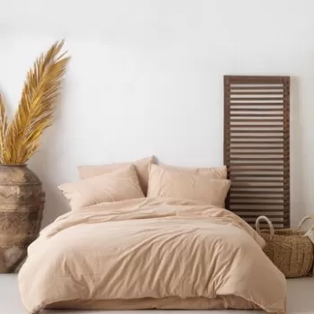 Lenjerie de pat pentru o persoana, 2 piese, 140x200 cm, 100% bumbac, Limasso, Standart Stonewashed, bej imagine