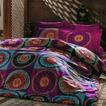 Lenjerie de pat pentru o persoana, 2 piese, 140x200 cm, 100% bumbac ranforce, Turkiz, Gipsy, multicolor imagine