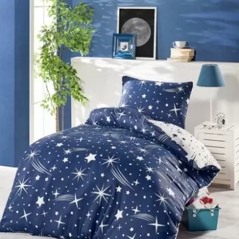 Lenjerie de pat pentru o persoana, 2 piese, 140x200 cm, amestec bumbac, EnLora Home, Halley, albastru inchis imagine