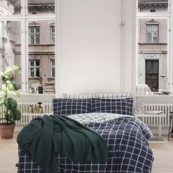 Lenjerie de pat pentru o persoana, 2 piese, 155x220 cm, 100% bumbac ranforce, Turkiz, Casual, albastru inchis imagine