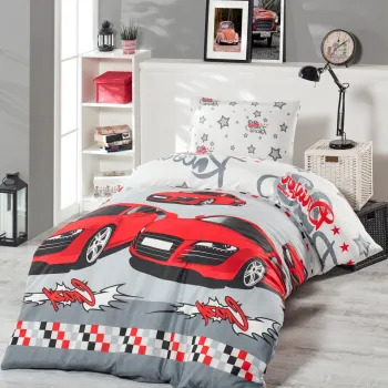 Lenjerie de pat pentru o persoana 2 piese, Crazy - Red, EnLora Home, 65% bumbac/35% poliester imagine