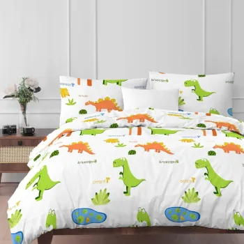 Lenjerie de pat pentru o persoana 2 piese, Dinolar - White, Eponj Home, 65% bumbac/35% poliester imagine