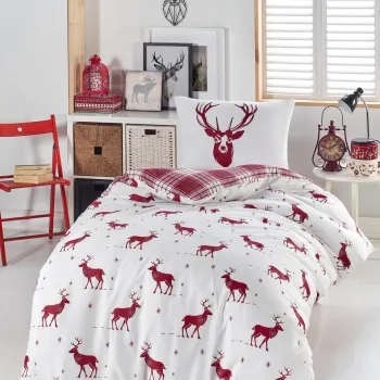 Lenjerie de pat pentru o persoana 2 piese, Geyik - Claret Red, Eponj Home, 65% bumbac/35% poliester imagine