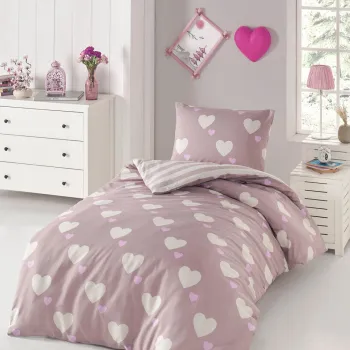Lenjerie de pat pentru o persoana 2 piese, Herz - Dusty Rose, Eponj Home, 65% bumbac/35% poliester imagine