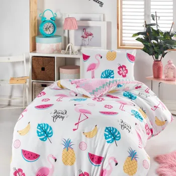 Lenjerie de pat pentru o persoana 2 piese, Kokteyl, EnLora Home, 65% bumbac/35% poliester imagine