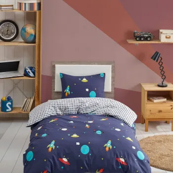 Lenjerie de pat pentru o persoana 2 piese, L'essentiel Maison, Uzay, Albastru inchis imagine