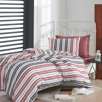 Lenjerie de pat pentru o persoana 2 piese, Monaco - Claret Red, EnLora Home, 70% bumbac/30% poliester imagine