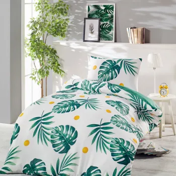 Lenjerie de pat pentru o persoana 2 piese, Monstera - Green, Eponj Home, 65% bumbac/35% poliester imagine