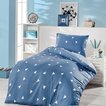 Lenjerie de pat pentru o persoana 2 piese, Ucgen - Blue, Eponj Home, 65% bumbac/35% poliester imagine