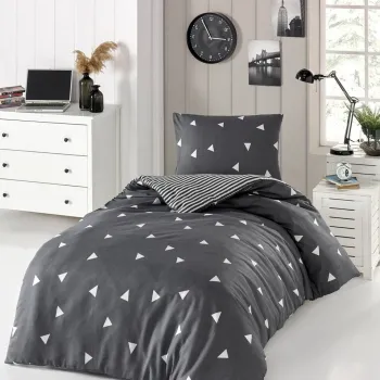 Lenjerie de pat pentru o persoana 2 piese, Ucgen - Grey, Eponj Home, 65% bumbac/35% poliester imagine