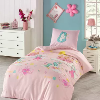 Lenjerie de pat pentru o persoana 2 piese, Unicorn Dreams - Pink, Eponj Home, 65% bumbac/35% poliester imagine