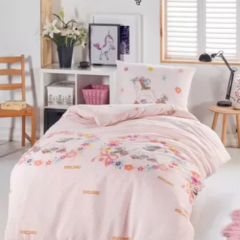 Lenjerie de pat pentru o persoana 2 piese, Unicornlar, Eponj Home, 65% bumbac/35% poliester imagine