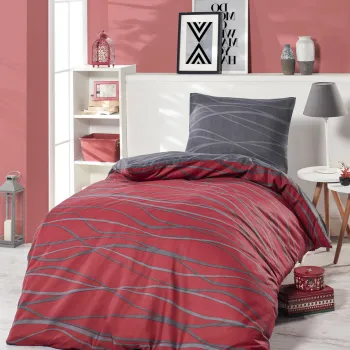 Lenjerie de pat pentru o persoana 2 piese, Verda - Claret Red, EnLora Home, 65% bumbac/35% poliester imagine