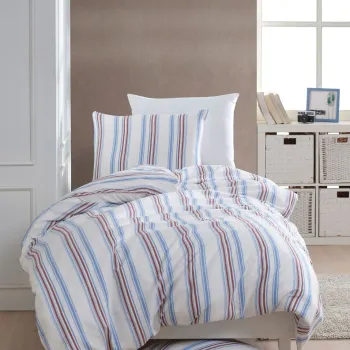 Lenjerie de pat pentru o persoana 2 piese, Zagreb - Red, Blue, Acasa EnLora, 70% bumbac/30% poliester imagine