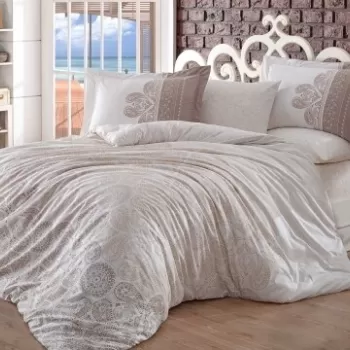 Lenjerie de pat pentru o persoana, 3 piese, 100% bumbac poplin, Hobby, Irene, bej imagine